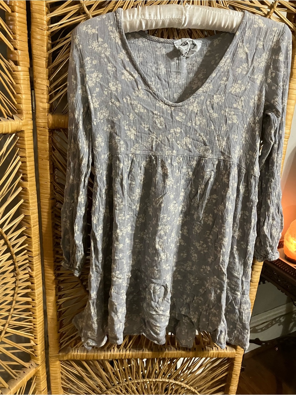 Sadie & Sage Dusty Blue Floral V-Neck Tunic